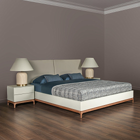 Кровать CALPE для матраса 180*200 отделка шпон ореха, экокожа PU78, светло-серый матовый лак RAL9002