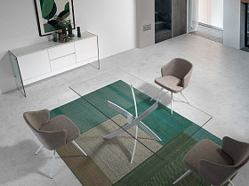 Прямоугольный обеденный стол из закаленного стекла и белой стали 1138-160x95