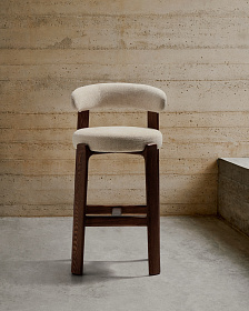 Барный стул Granite из бежевого шенилла и ясеня с отделкой орех 75 см