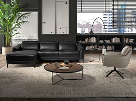 Угловой диван с реклайнером левый 6206/KM6285-L-T541040 из черной кожи