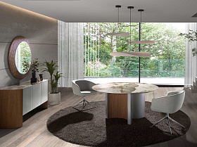 Обеденный стол 1148/RT23067 из серебристого дерева, ореха и керамики с мраморной отделкой