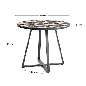 Уличный стол Tella из зеленой стали с разноцветной плиткой 90 см