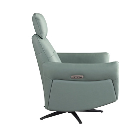 Вращающееся кресло-реклайнер 5174 из бирюзово-зелёной кожи