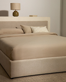 Кровать Nahiri бежевого цвета из шенилла с ящиком для хранения 150 x 200 см