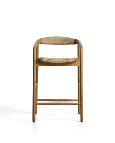 Уличный полубарный стул Derile из массива дуба в натуральной отделке и бежевой веревки