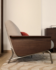 2-местный диван Amsen светло-коричневый с подлокотниками из шпона ореха