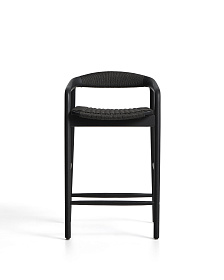 Уличный полубарный стул Derile из массива дуба и веревки в черной отделке