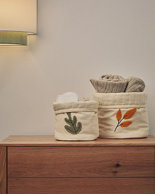 Набор из 2 детских корзинок из бежевого хлопка Tandani с вышитыми листьями