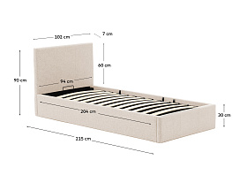 Кровать Nahiri бежевого цвета из шенилла с ящиком для хранения 90 x 200 см