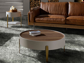 Круглый журнальный столик 2151 из ореха и бежевого дерева