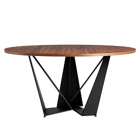 Круглый обеденный стол 1046-Ø140 из орехового дерева и черной стали
