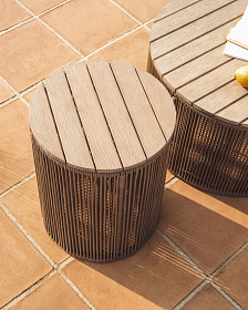 Dandara Журнальный столик из стали и бежевого шнура 40 см