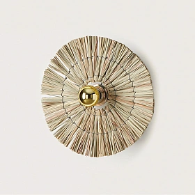 Бра Laos натуральная соломка 30 см + цоколь 10 см черный металл