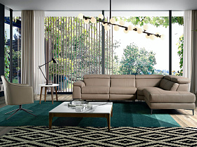 Угловой диван с реклайнером 5320-R /6043 кожаный бежевый