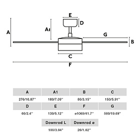 Потолочный вентилятор CRUISER S Ш1060MM белый 3 PALAS 18W LED DIM TUYA