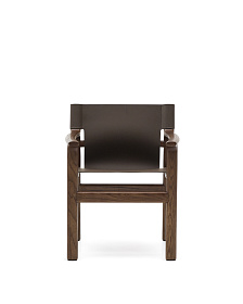 Стул Jan из переработанной кожи темно-коричневого цвета и ясеня в ореховом цвете