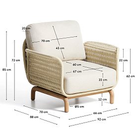 Уличное кресло Alipa из акации и веревки цвета экрю