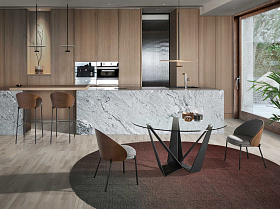 Барный стул 4127/BS-S197 из серой ткани и спинкой из ореха