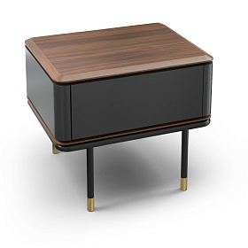 Прикроватная тумбочка ALTEA шпон ореха F, темно-серый матовый лак, латунь