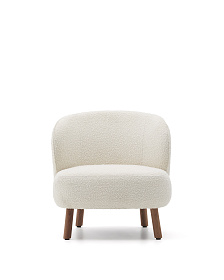 Кресло Ulit из белой ткани букле с ножками из ясеня с отделкой под орех