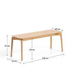 Скамейка Evera из дубового шпона с натуральной отделкой, 122 см