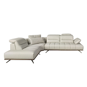 Угловой диван с левым шезлонгом 6243 из светло-серой кожи