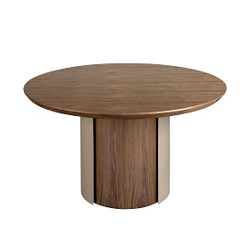 Круглый обеденный стол 1163 из ореха и стали песочного цвета