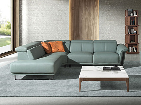 Угловой диван- реклайнер с левым шезлонгом 6251 из бирюзовой кожи