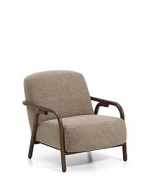 Кресло Sylo из серо-коричневого шенилла и ясеня с отделкой цвета орех