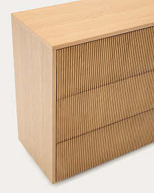 Комод Helvine с 3 ящиками из дубового шпона и закаленного стекла, 86 x 79