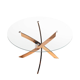 Круглый обеденный стол 1169 из стекла и стали цвета розового золота Ø130