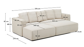3-местный диван-кровать Marela бежевый шенилл с кушеткой слева, 276 см