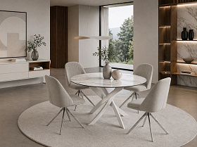 Круглый обеденный стол 1138-Ø120 из мраморной керамики и белой стали