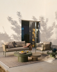 Уличный 2-х местный диван Zivia из веревки цвета экрю и стали зеленого цвета