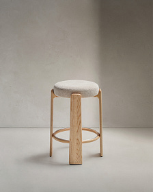 Granite Барный табурет из бежевого шенилла и массива ясеня в натуральной отделке 75 см