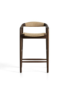 Уличный полубарный стул Derile из массива дуба в отделке орех и бежевой веревки