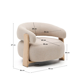 Кресло Granite из бежевой синели и массива ясеня с натуральной отделкой