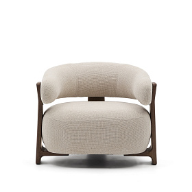 Granite Кресло из бежевого шенилла и массива ясеня в отделке орех