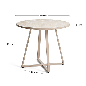 Уличный стол Tella из бежевой стали с бежевой плиткой 90 см