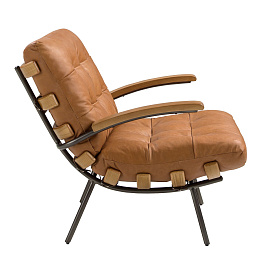 Кресло 5153 из коричневой кожи с подлокотниками из ясеня