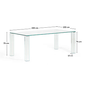 Стол Adularia из прозрачного закаленного стекла 200 x 100 см