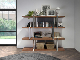 Стеллаж MQ2001SF /3136 ореховое дерево с полками из черного стекла