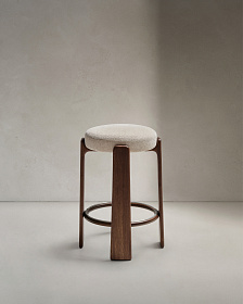 Granite Барный табурет из бежевого шенилла и массива ясеня в отделке орех 75 см