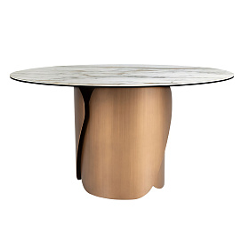 Круглый обеденный стол 1182 с керамической столешницей и стальным основанием бронзового цвета Ø140