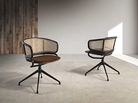 Поворотное кресло 4129/DC-1698B из бархата и ротанга