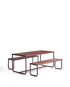 Комплект Sotil из 2 скамеек и стола из стали с гранатовой отделкой 183 x 83 cm