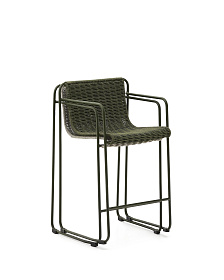 Полубарный стул Maurina из зелёной оцинкованной стали и экрю и серого шнура 64,5 см