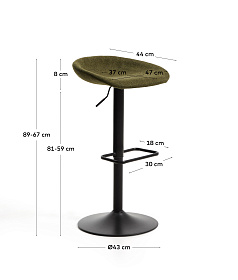 Барный табурет Danua из зеленой синели и матовой черной стали, 68-89 см