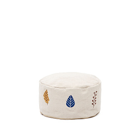 Пуф Yanil из 100% белого хлопка с разноцветной вышивкой Ø 40 см