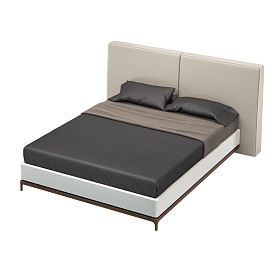 Кровать CALPE для матраса 160*200 отделка шпон ореха, экокожа PU78, светло-серый матовый лак RAL9002